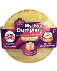 Mystery Dumpling packaging with a yellow dumpling and purple label on a white background