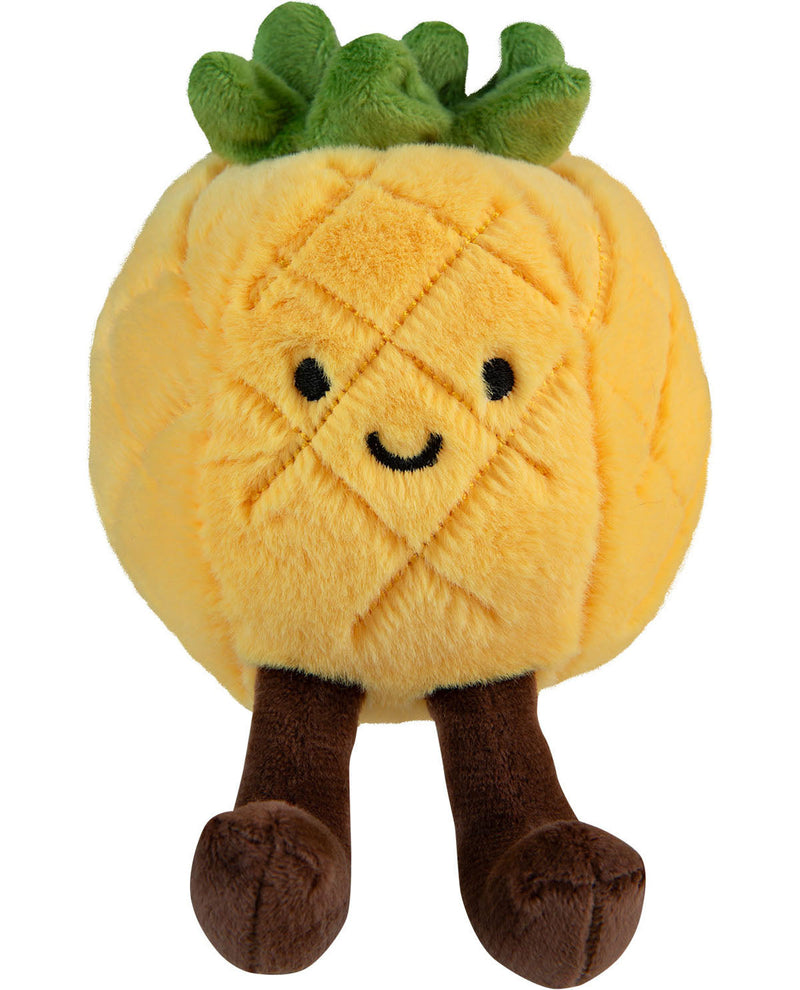 Plush toy pineapple with a smiling face on a white background