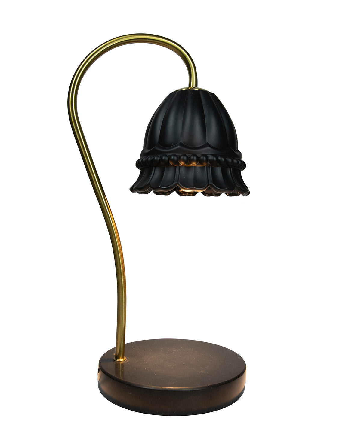 Luze Black Glass Shade Candle Warmer With Black Marble