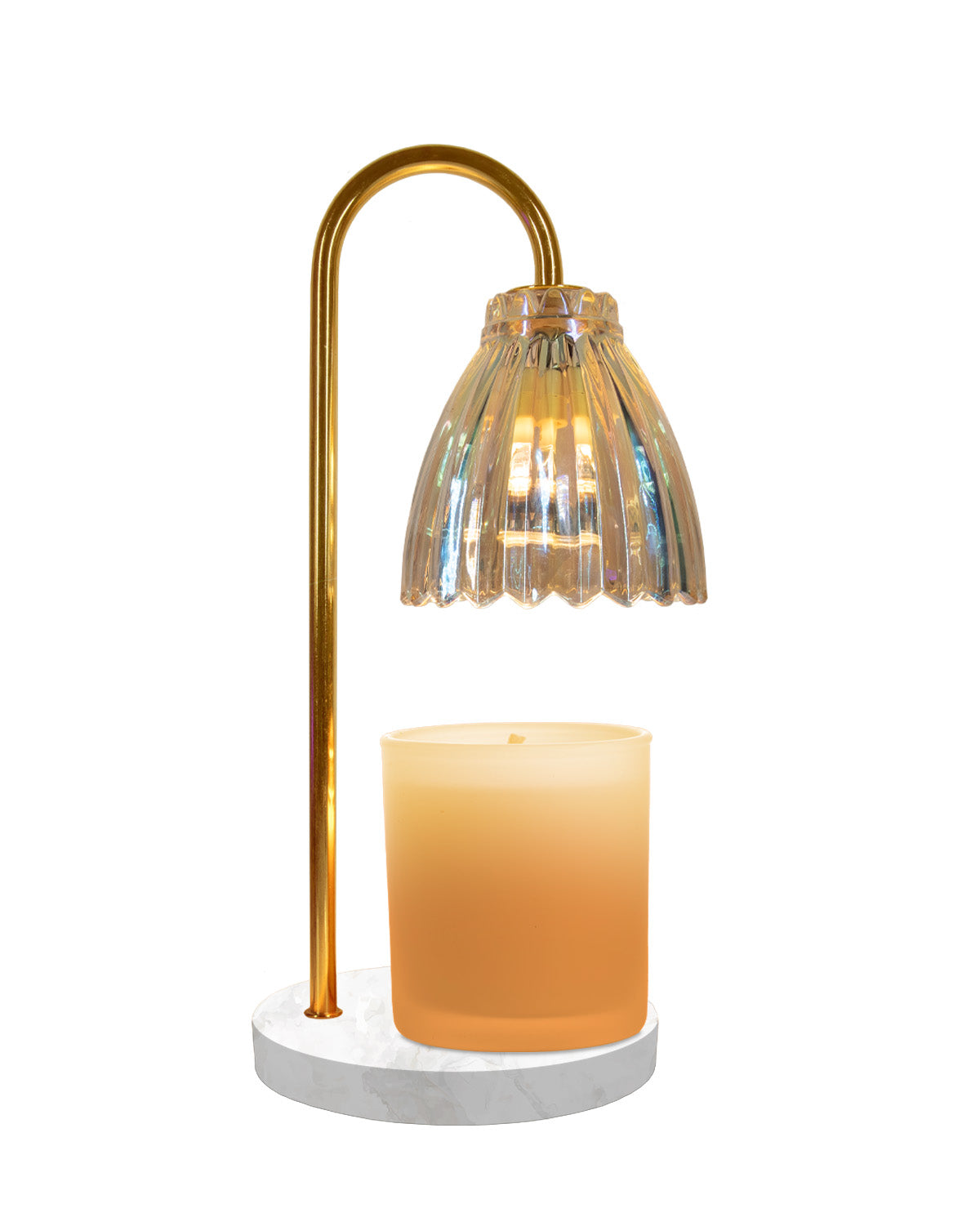 Decorative lamp with a glass shade and candle on a white background