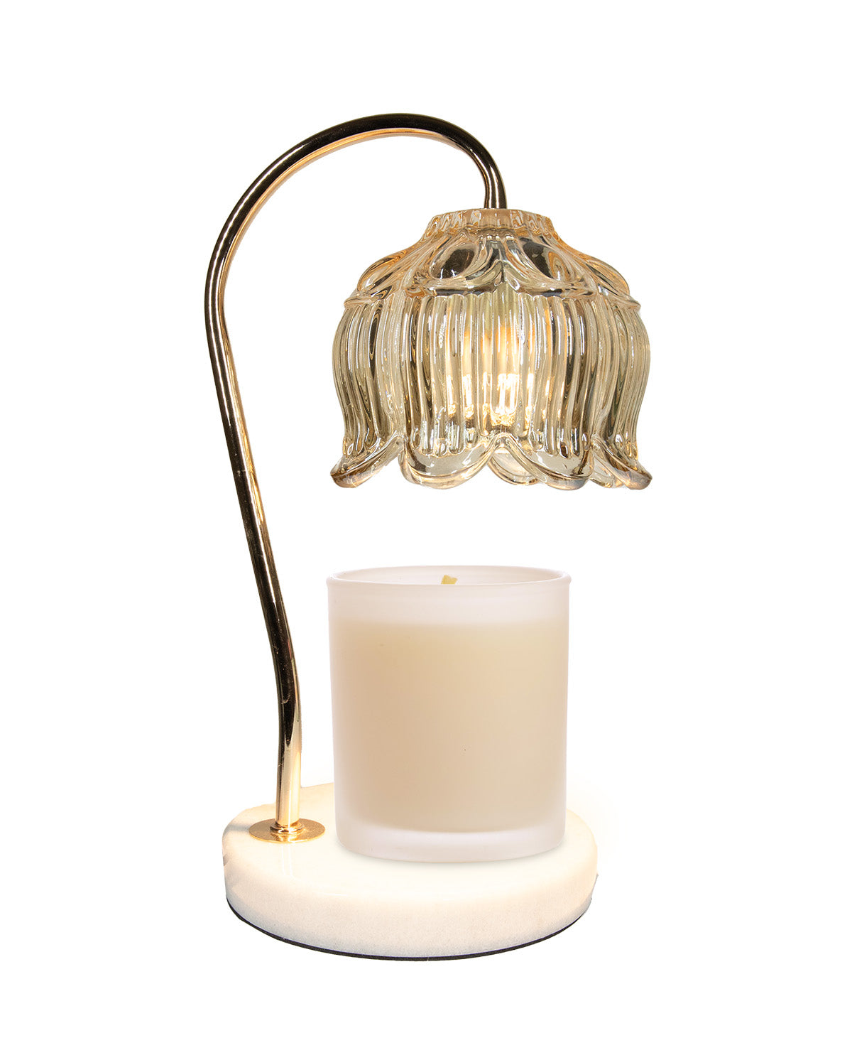 Decorative candle holder with a glass shade on a white background