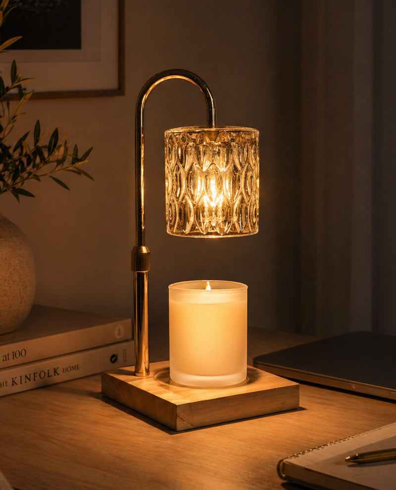 Adjustable Wood Base & Glass Shade Candle Warmer