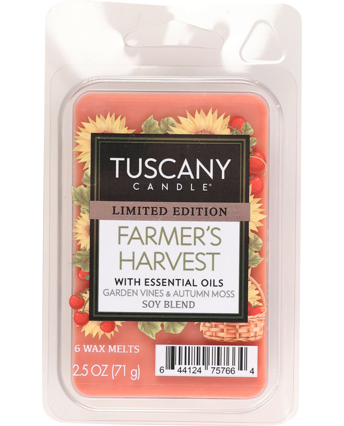 Tuscany Candle Farmer's Harvest wax melt packaging on a white background