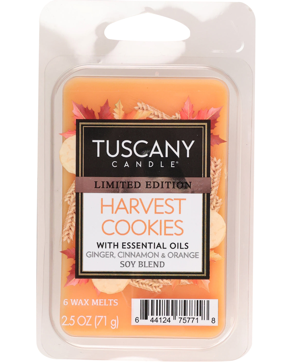 Tuscany Candle Harvest Cookies wax melt package on a white background