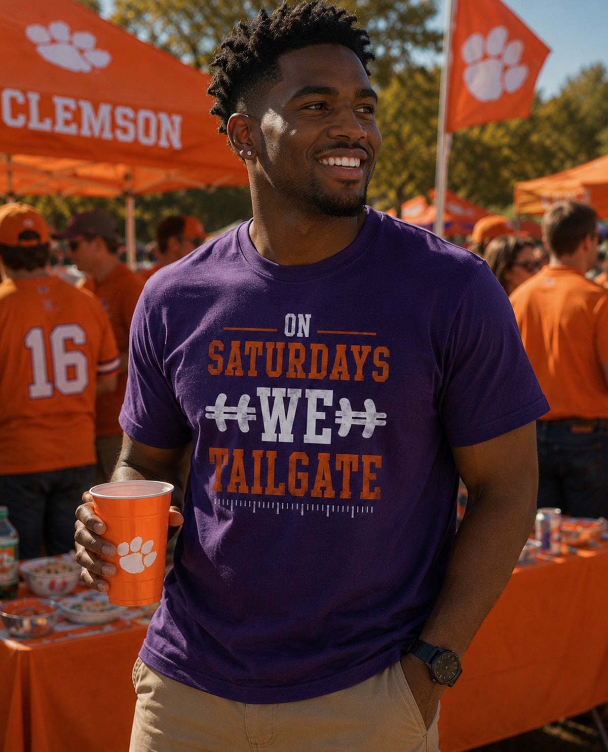 Clemson On Saturdays We Tailgate Short Sleeve Tee Purple