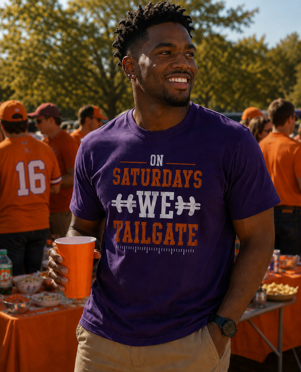 Clemson On Saturdays We Tailgate Short Sleeve Tee Purple