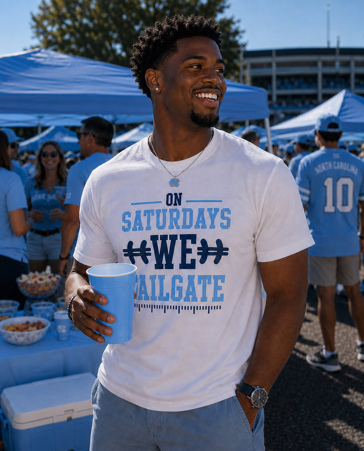 UNC On Saturdays We Tailgate Short Sleeve Tee White