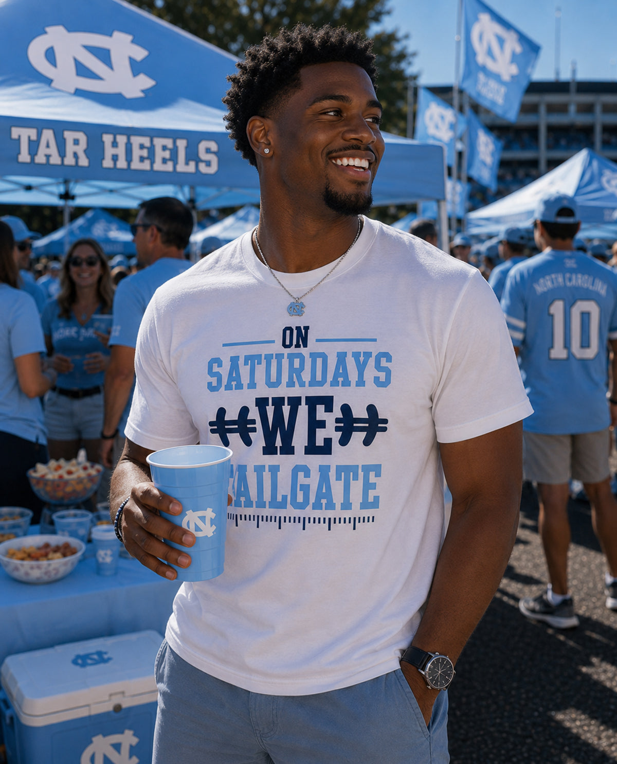 UNC On Saturdays We Tailgate Short Sleeve Tee White