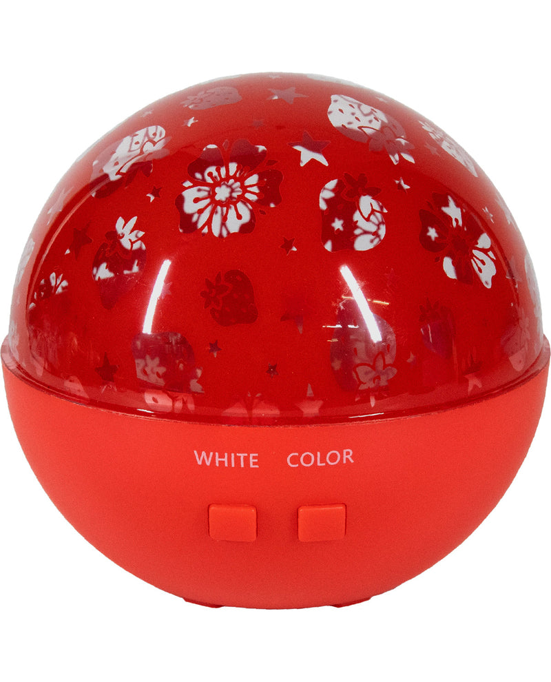 A red spherical night light with a translucent top dome featuring white and red floral patterns, and a solid red base with 'WHITE COLOR' text and two buttons, shown on a white background.