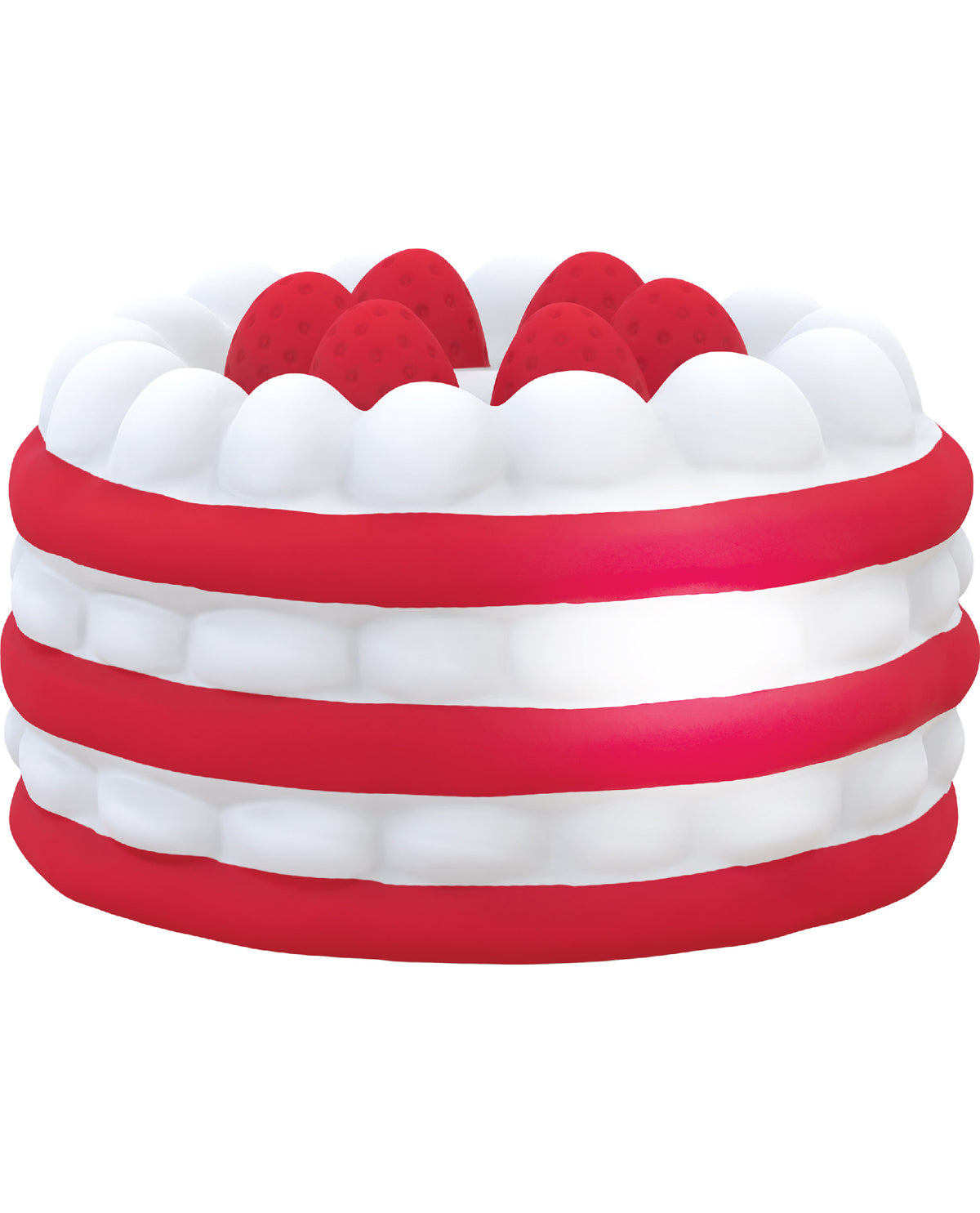 An inflatable pool or play structure shaped like a layered cake, with red bands and white scalloped sides, shown on a plain white background.