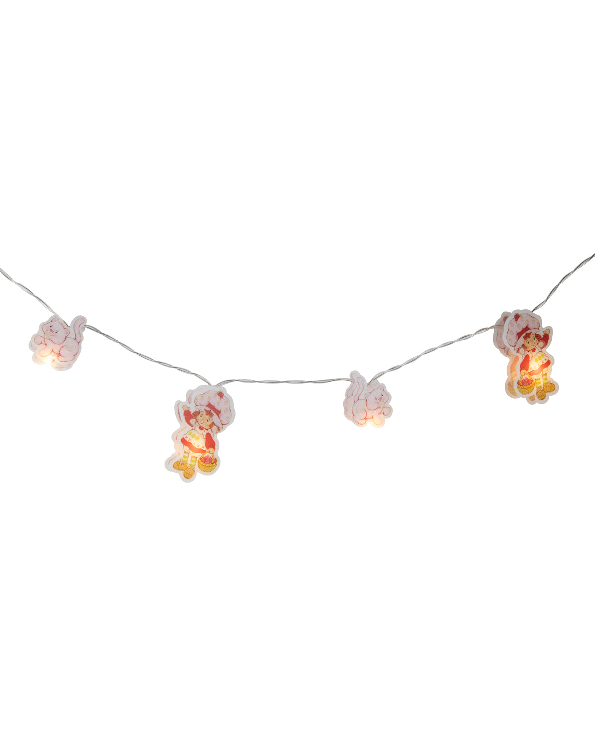 A string of fairy lights featuring small cartoon characters, shown against a plain white background.