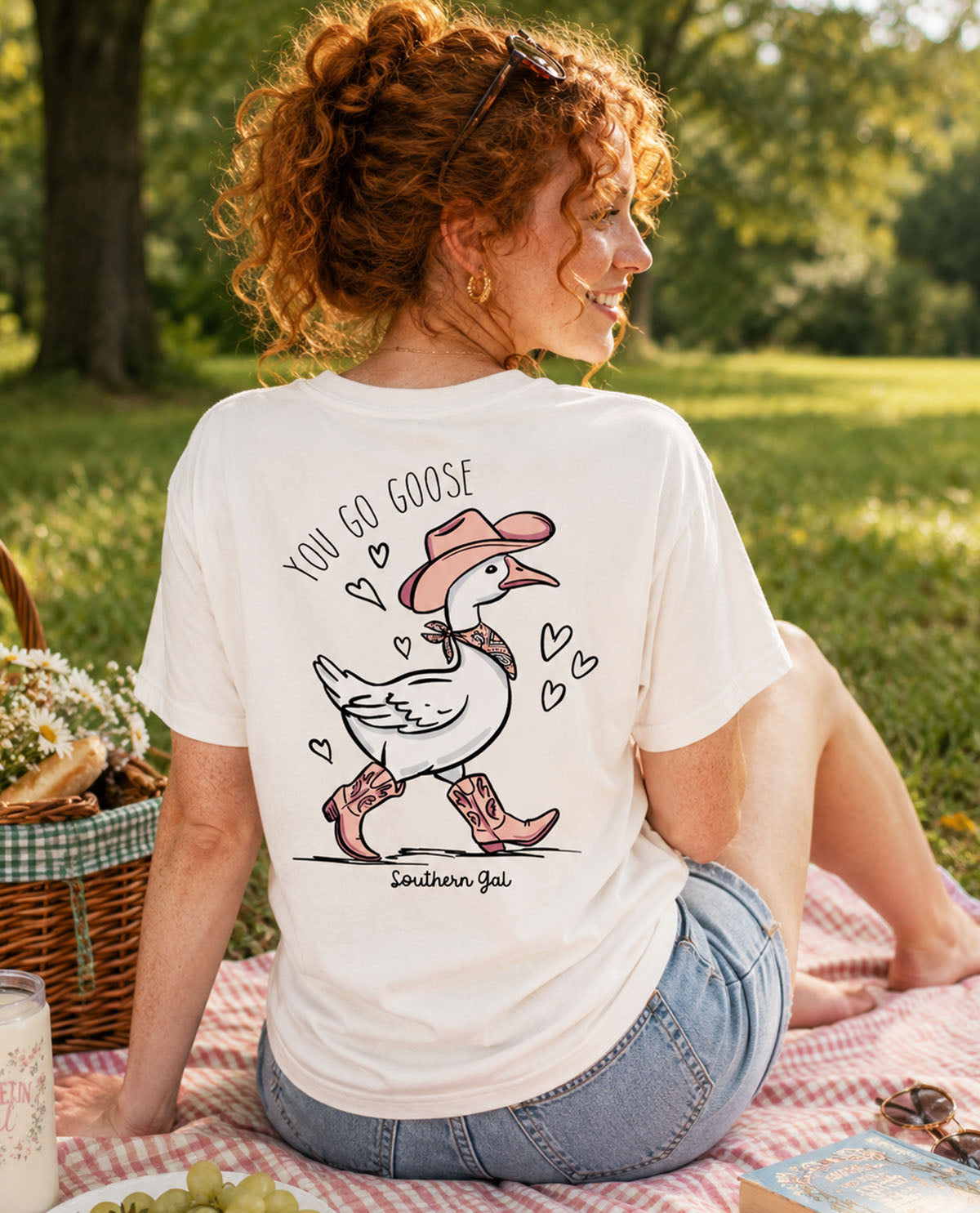 Southern Gal You Go Goose Short Sleeve Screen Tee Natural