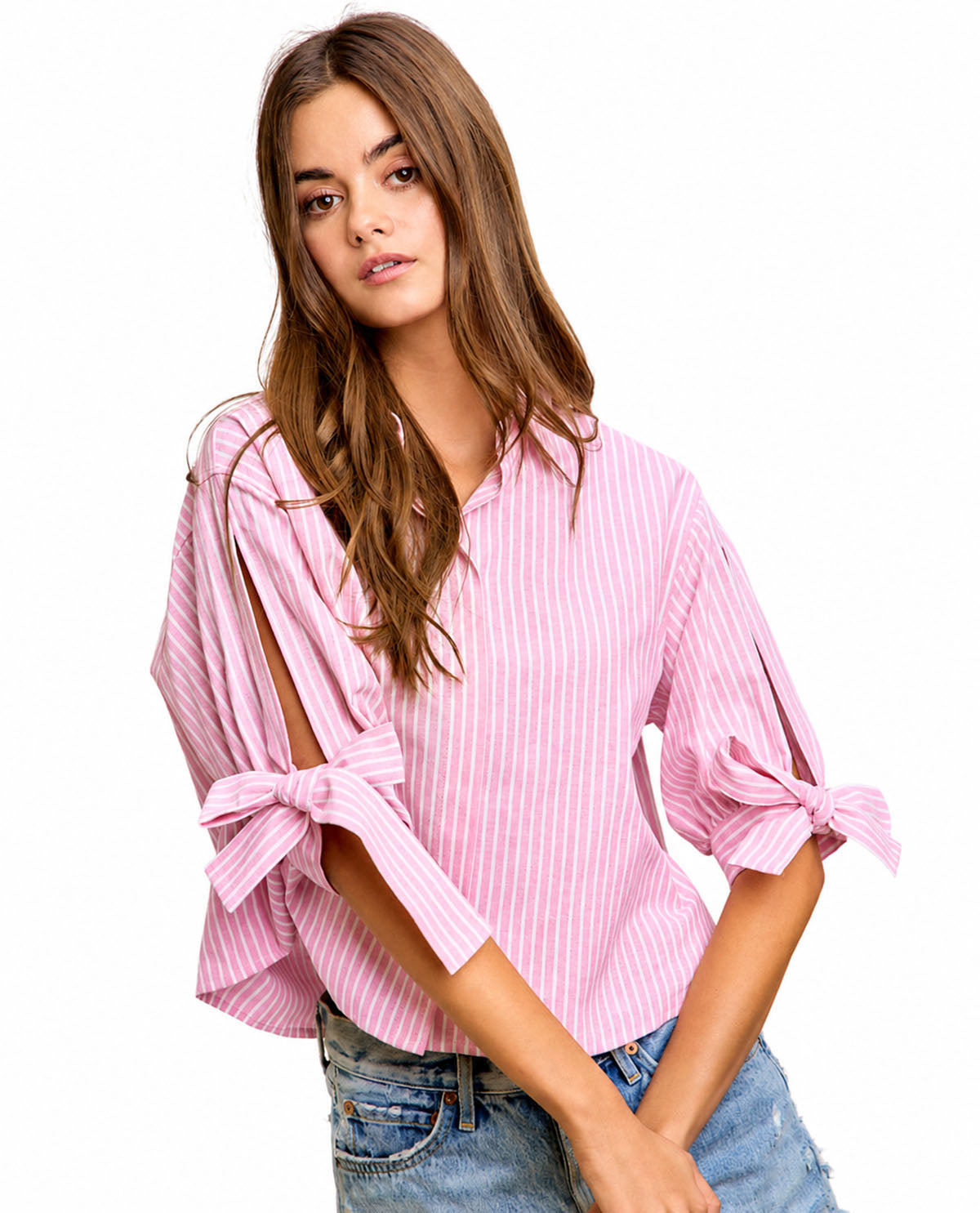 Bibi Stripe Button Up Top Pink