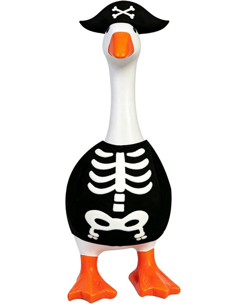 Pirate-themed goose figurine with skeleton design on a white background
