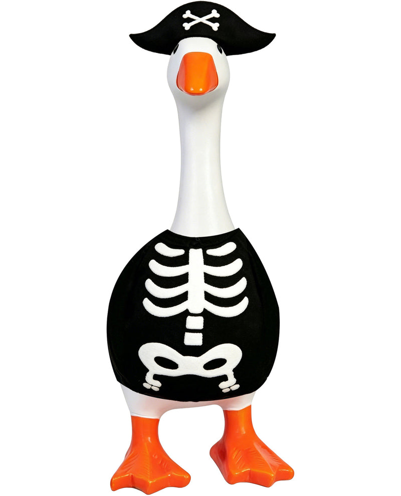 Pirate-themed goose figurine with skeleton design on a white background