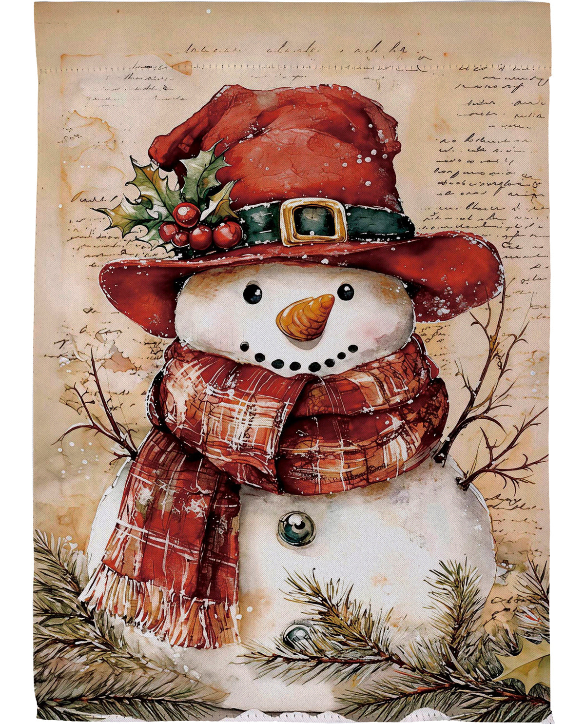 Evergreen Vintage Snowman Garden Flag
