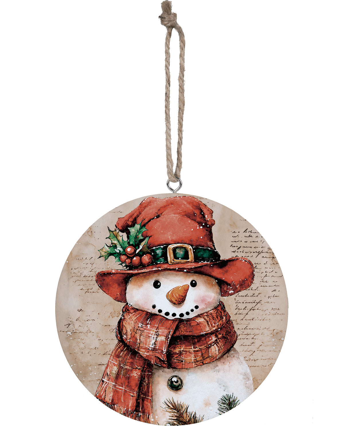 Evergreen Vintage Snowman Wood Ornament