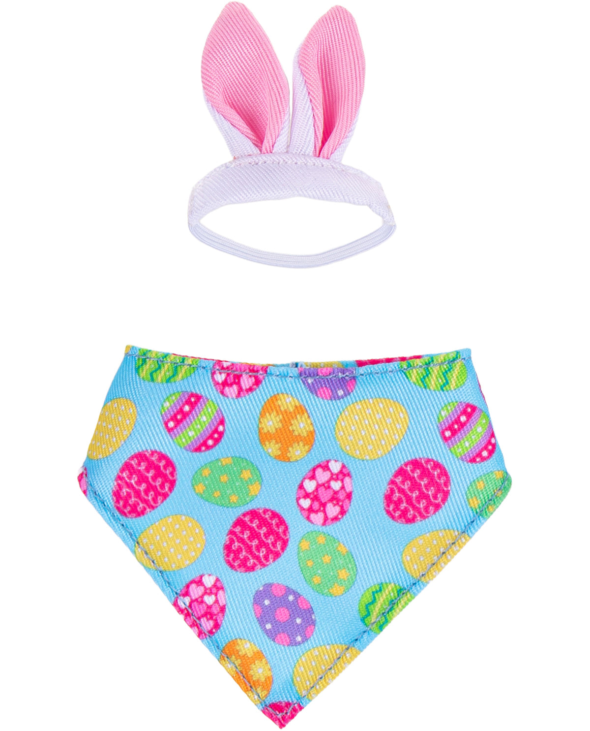 Colorful easter egg patterned headband with bunny ears on a white background