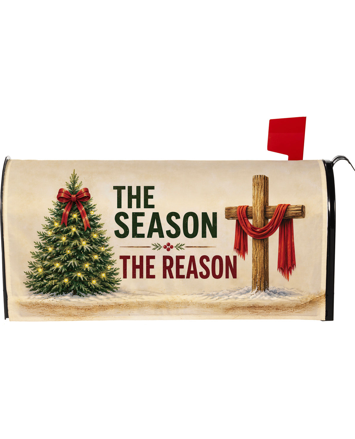 Evergreen Tree & Cross Mailbox Cover