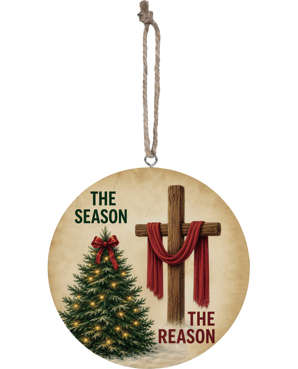 Evergreen Tree & Cross Wood Ornament