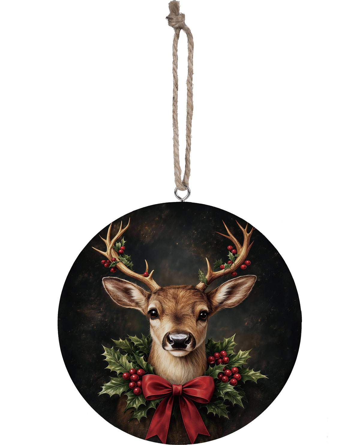 Evergreen Deer Welcome Wood Ornament