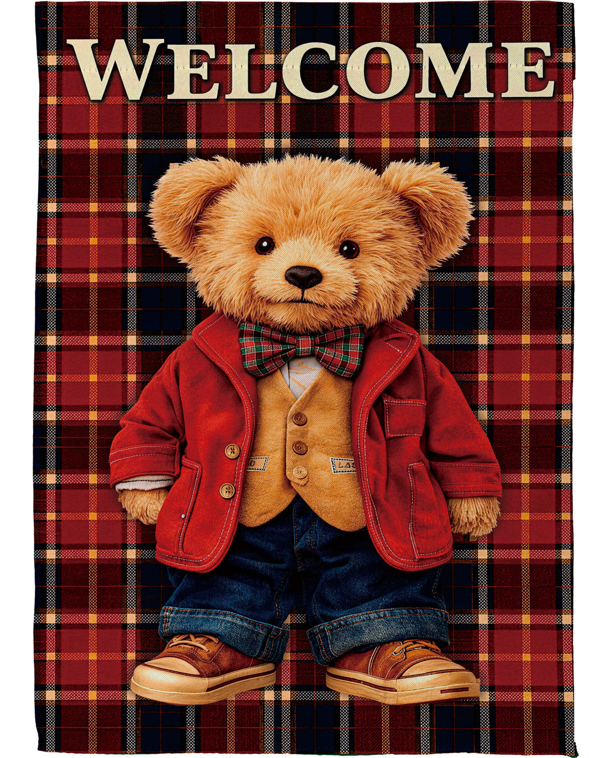 Evergreen Plaid Bear Garden Flag
