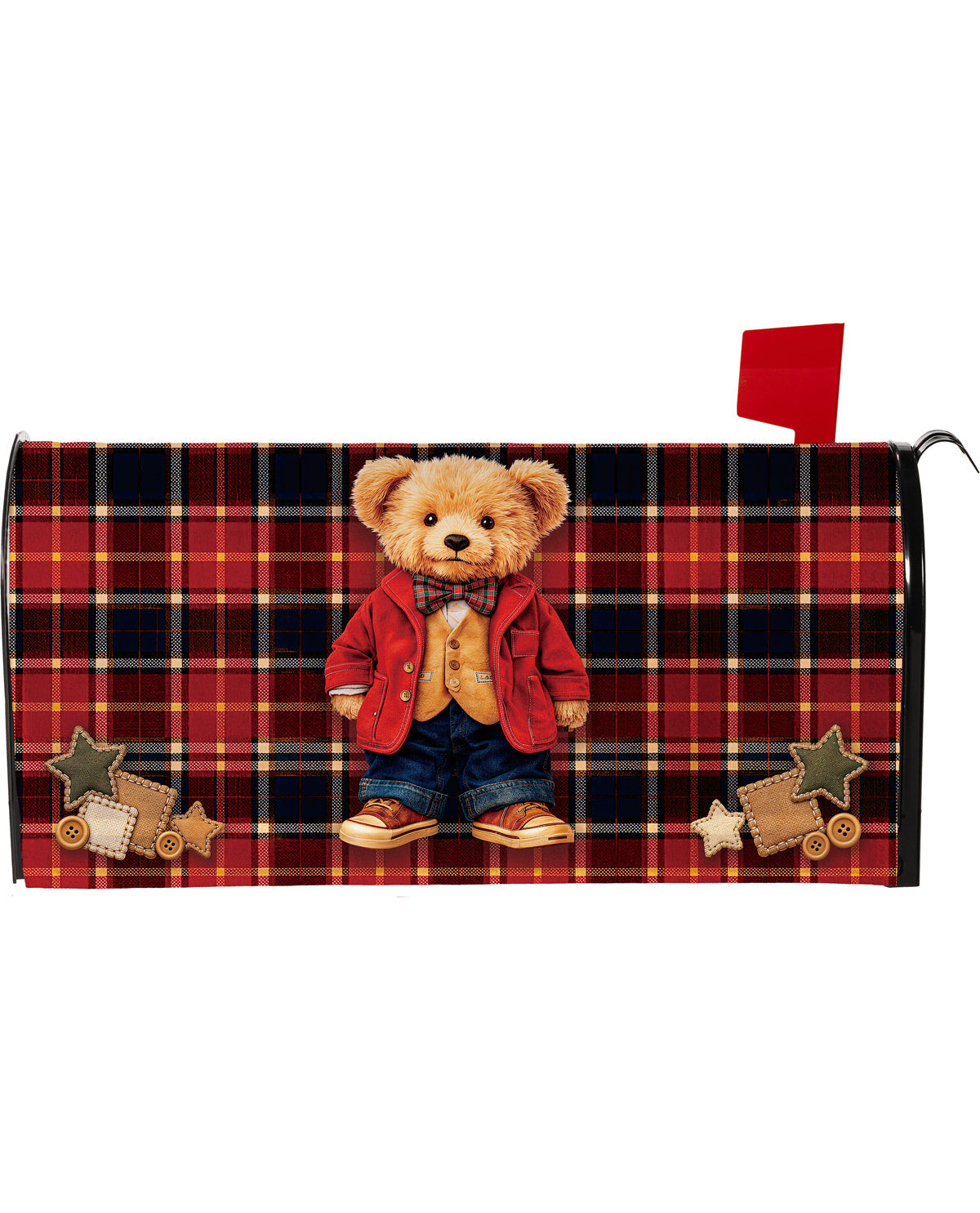 Evergreen Plaid Bear Mailbox Cover