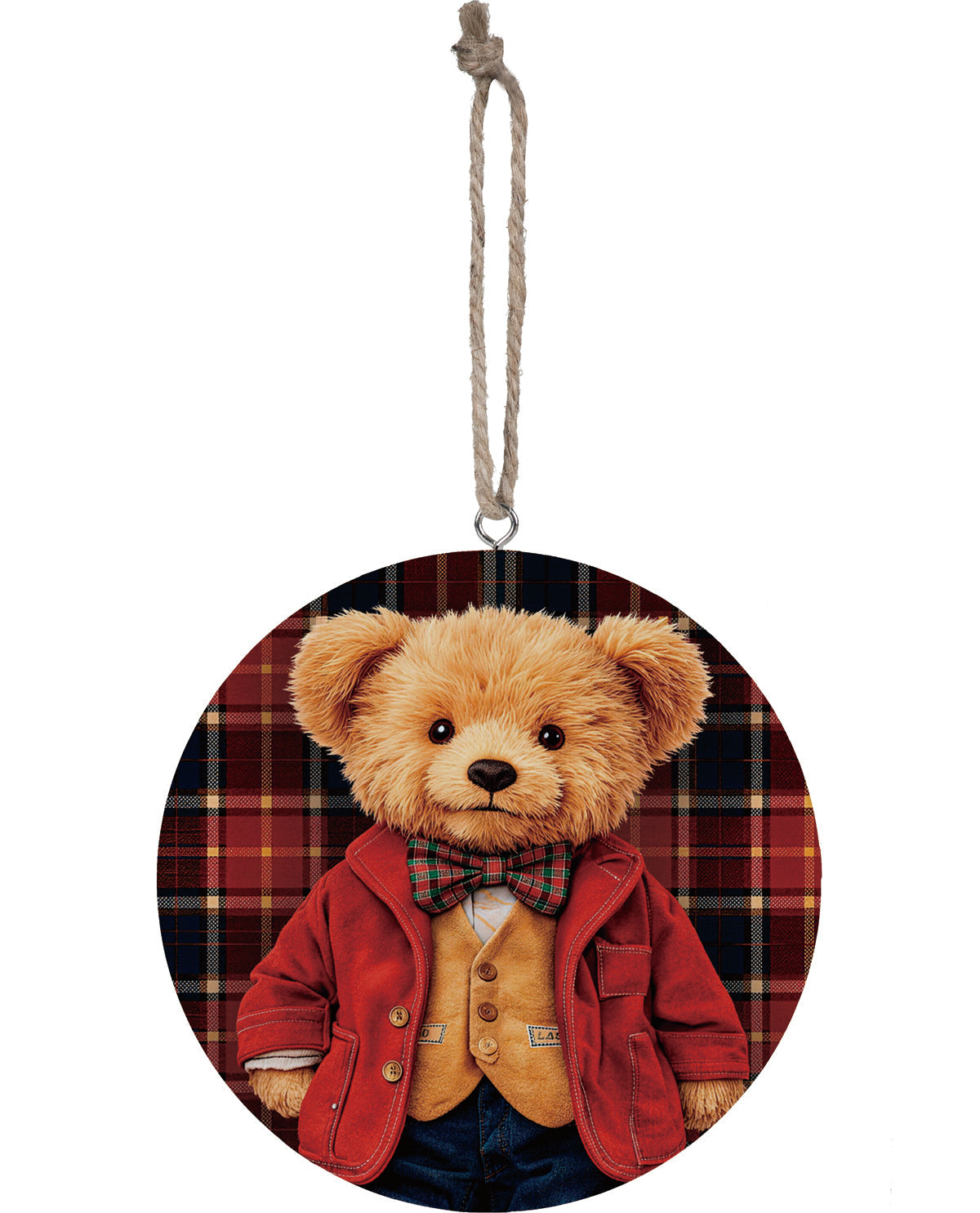 Evergreen Plaid Bear Wood Ornament