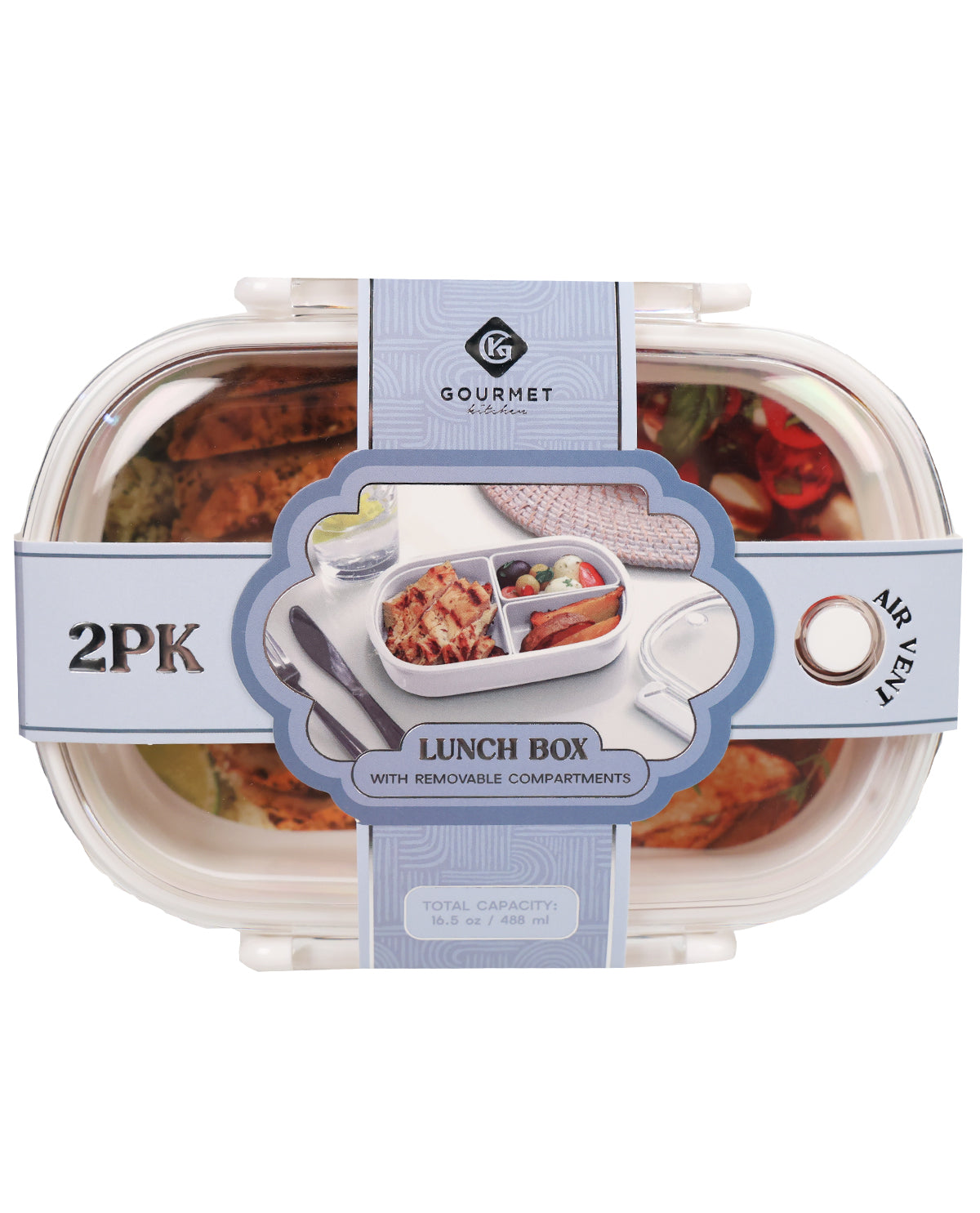 White 2pk Oval Lunch Kit With 3 Removable Compartments