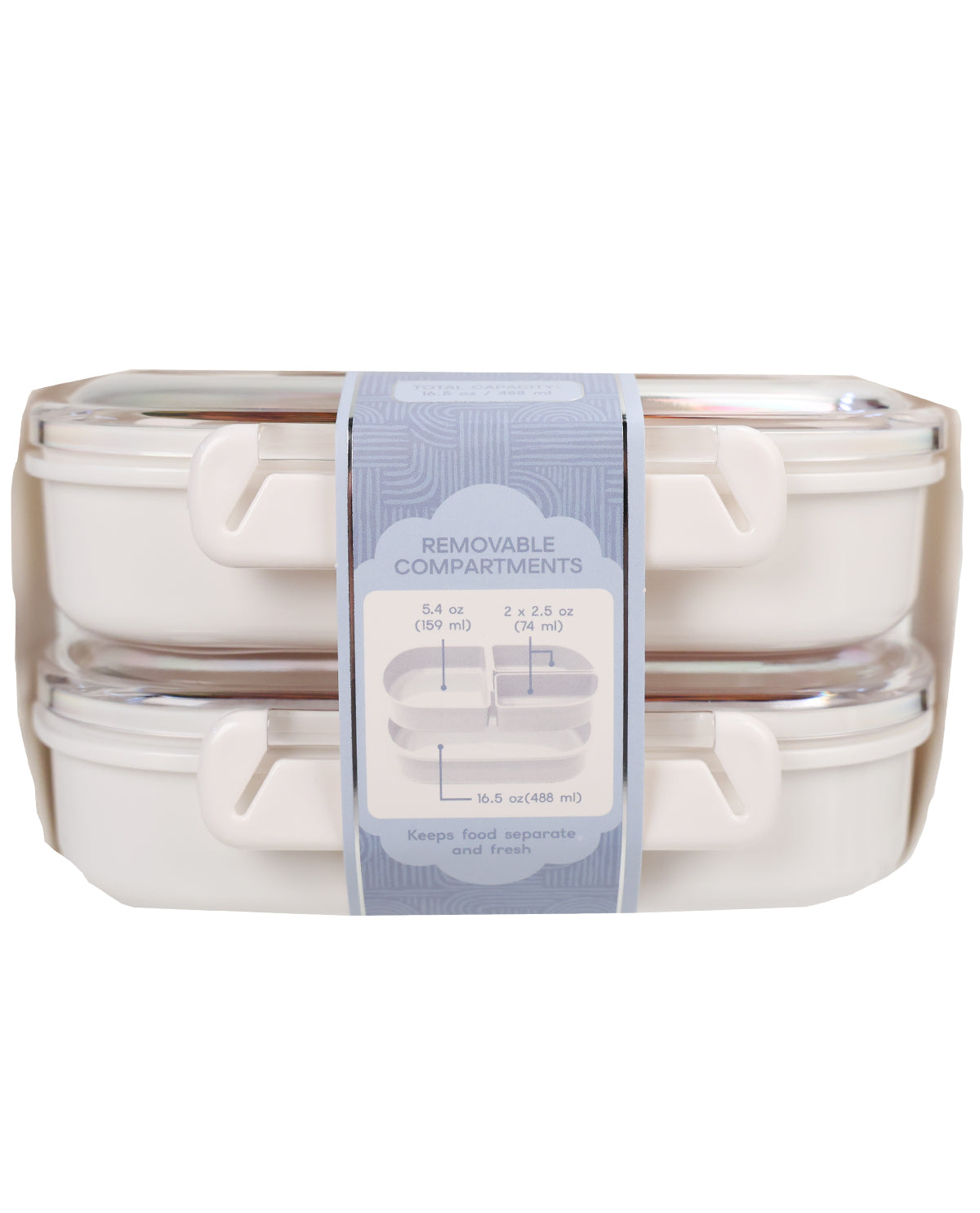 White 2pk Oval Lunch Kit With 3 Removable Compartments
