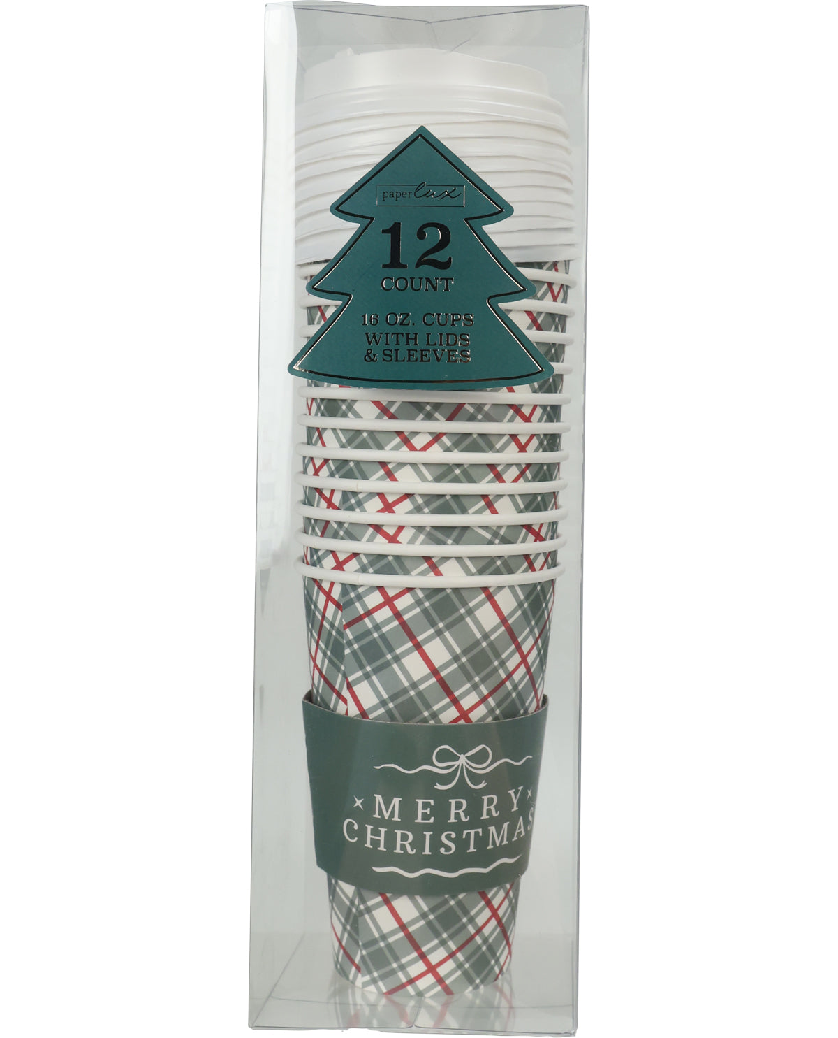 Paper Lux Plaid Christmas 12 Piece 16oz To -Go Cup Set
