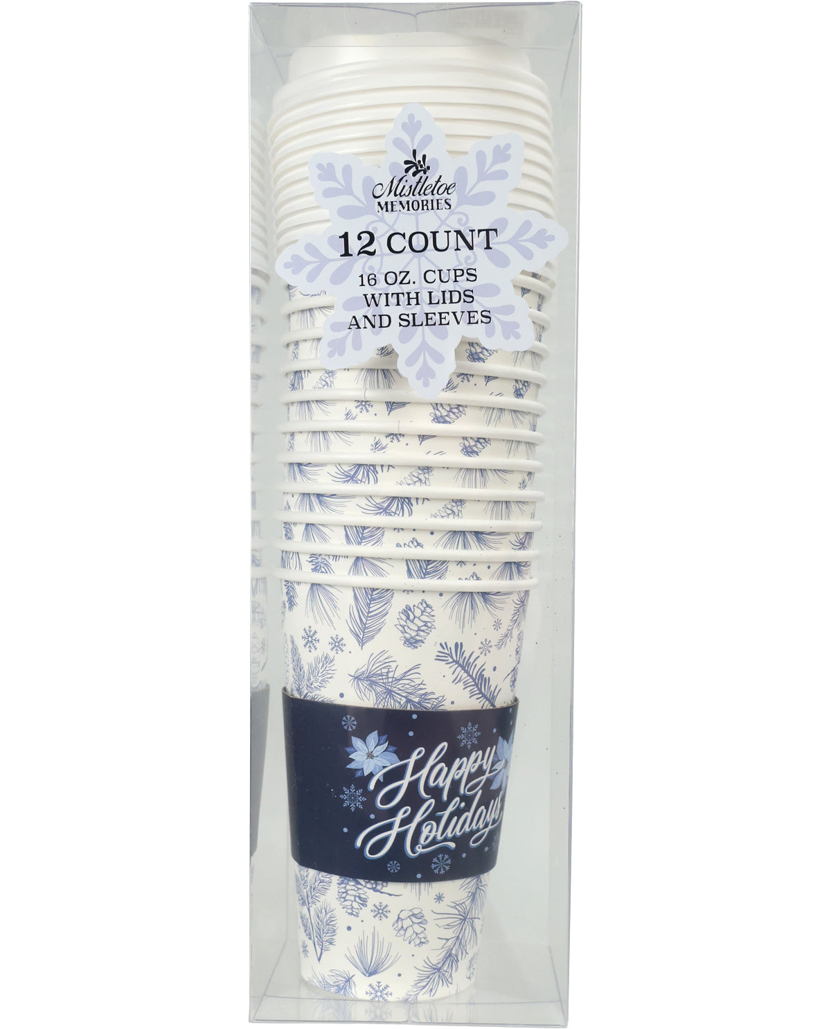 Paper Lux Blue Christmas 12 Piece 16oz Cup & Sleeve Set