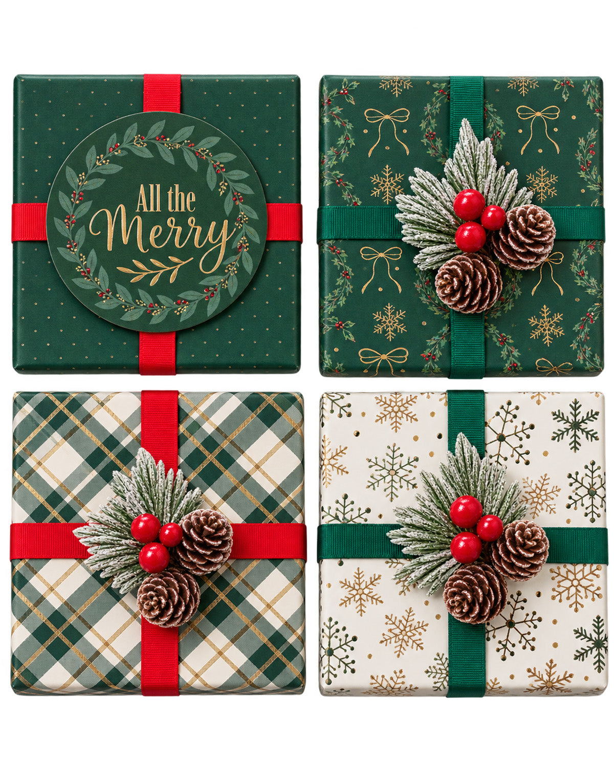 Set Of 4 Gift Card Holders Green And Gold