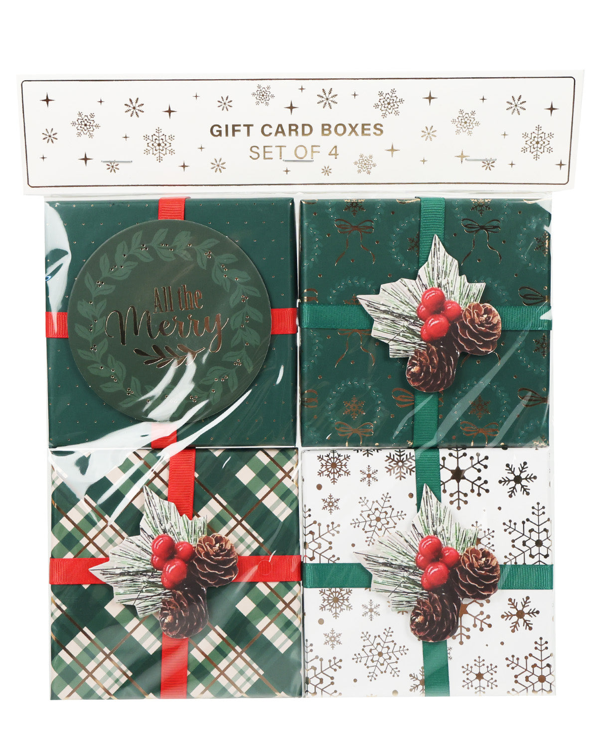 Set Of 4 Gift Card Holders Green And Gold