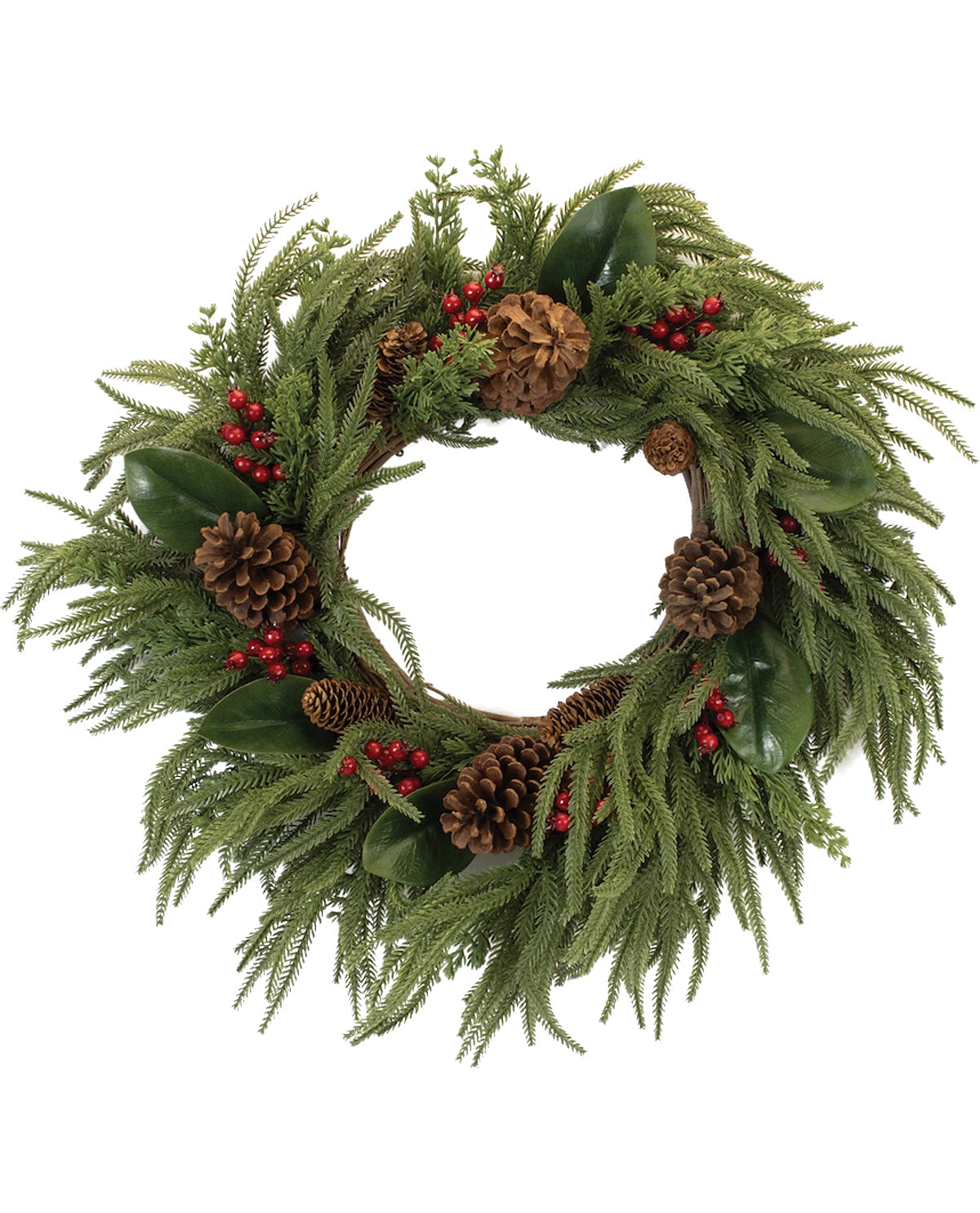 Pine & Magnolia Leaf Wreath 24"D Plastic (Fresh Touch)