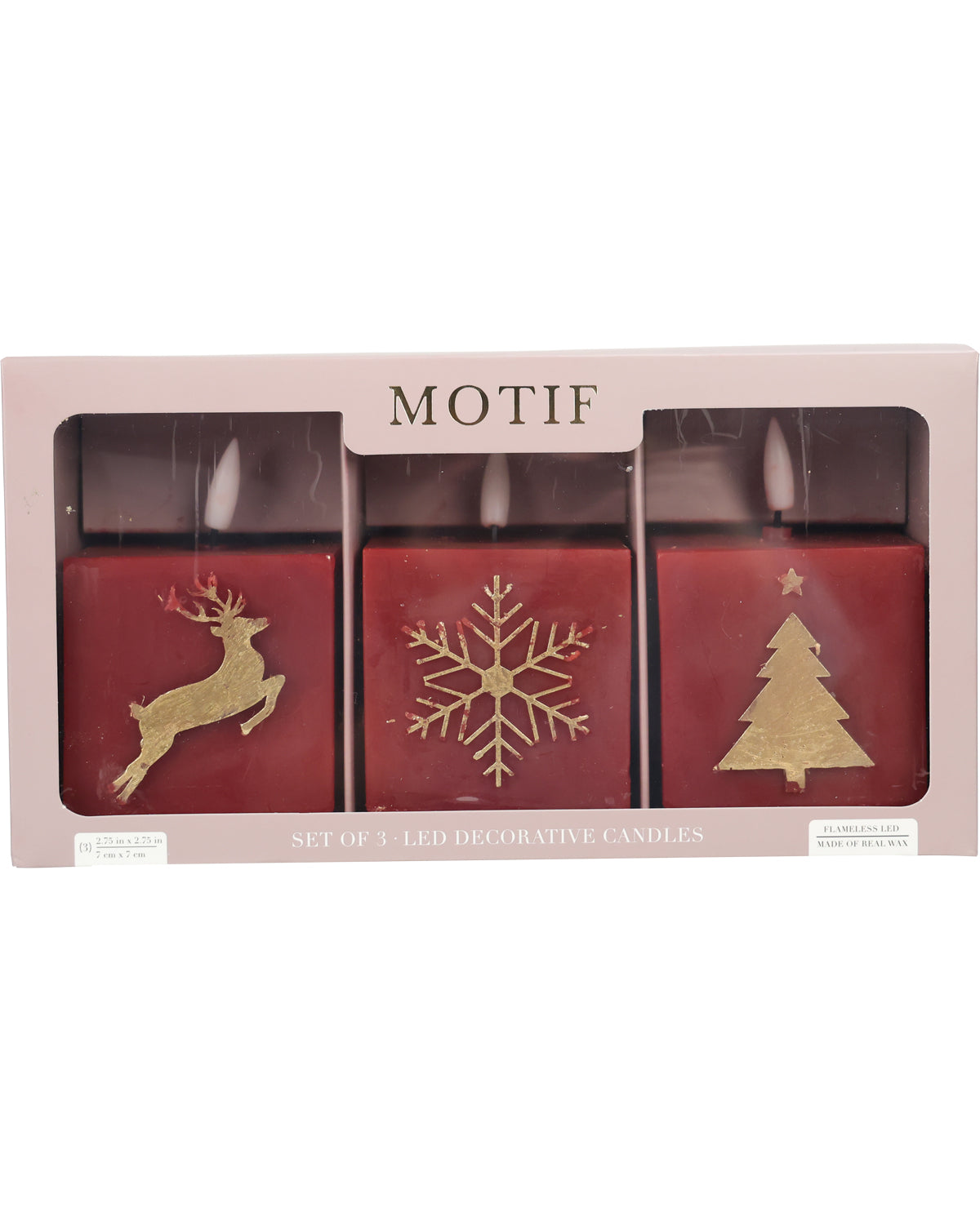 Motif Led Red 7 Gold 3 Piece Candle Set