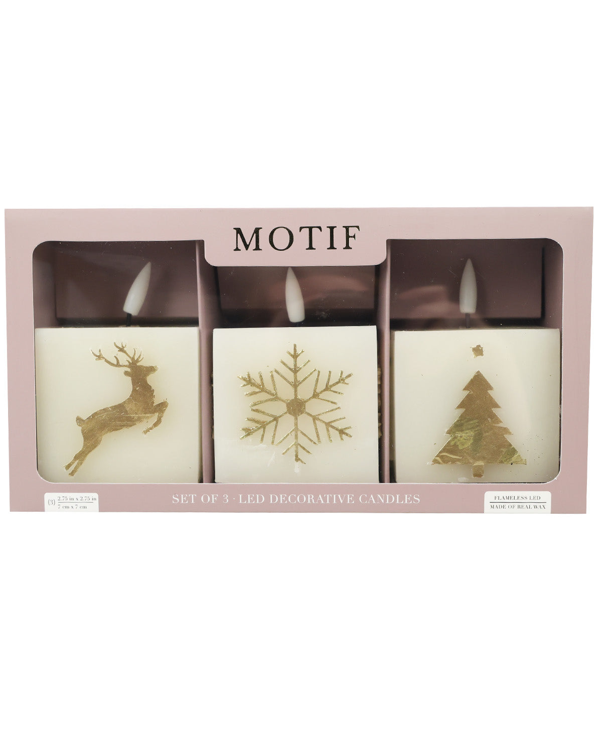 Motif 3 Piece Led Wax Candles White & Gold