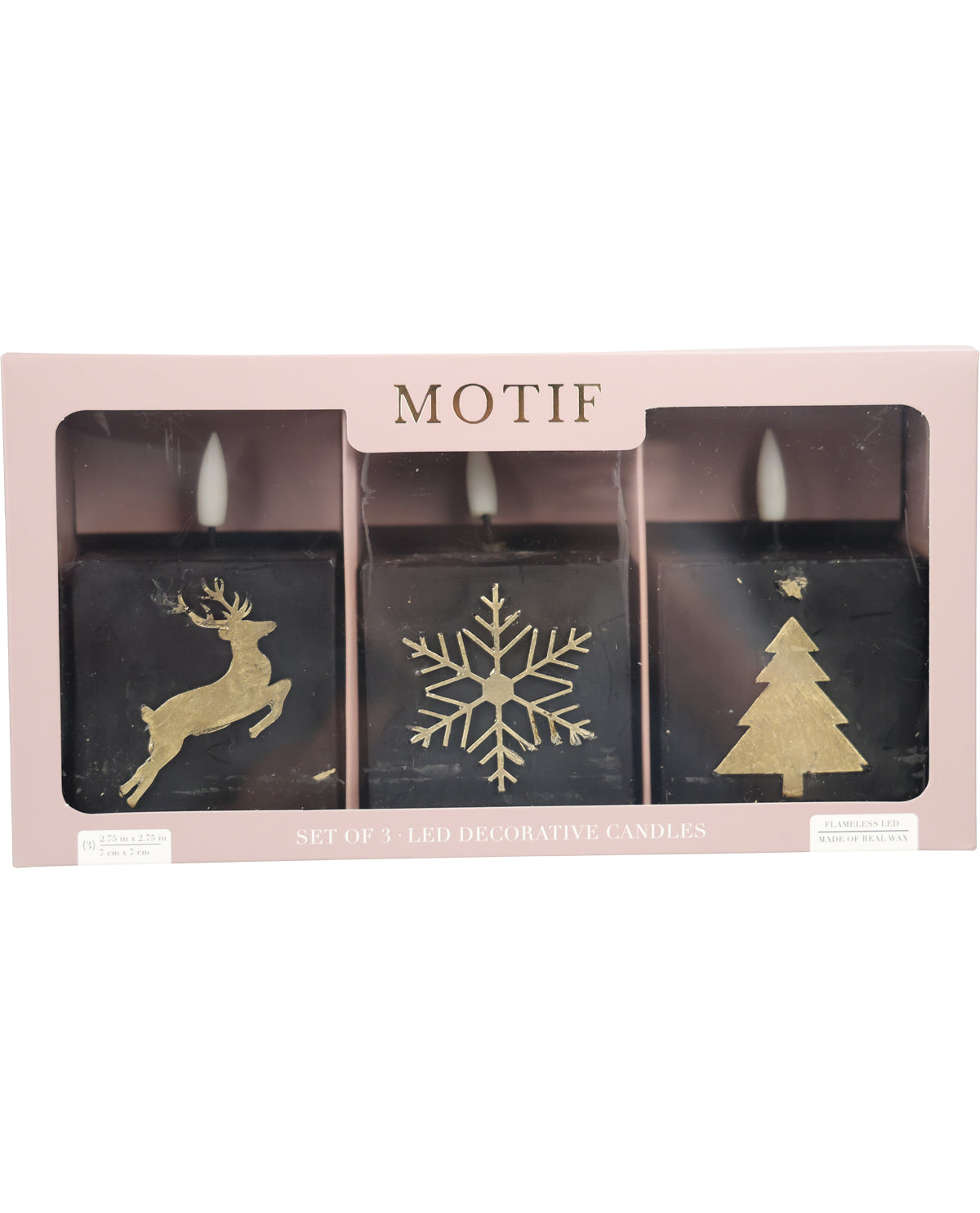 Motif Led Black & Gold 3 Piece Candle Set