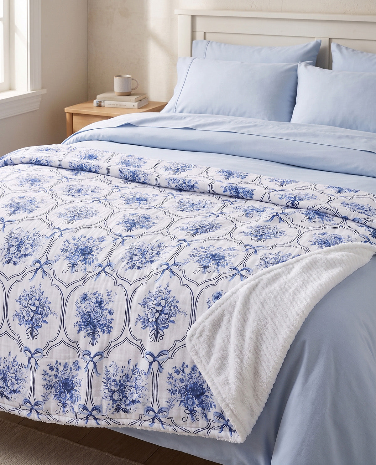 Floral Bow Blue 50x70 Throw