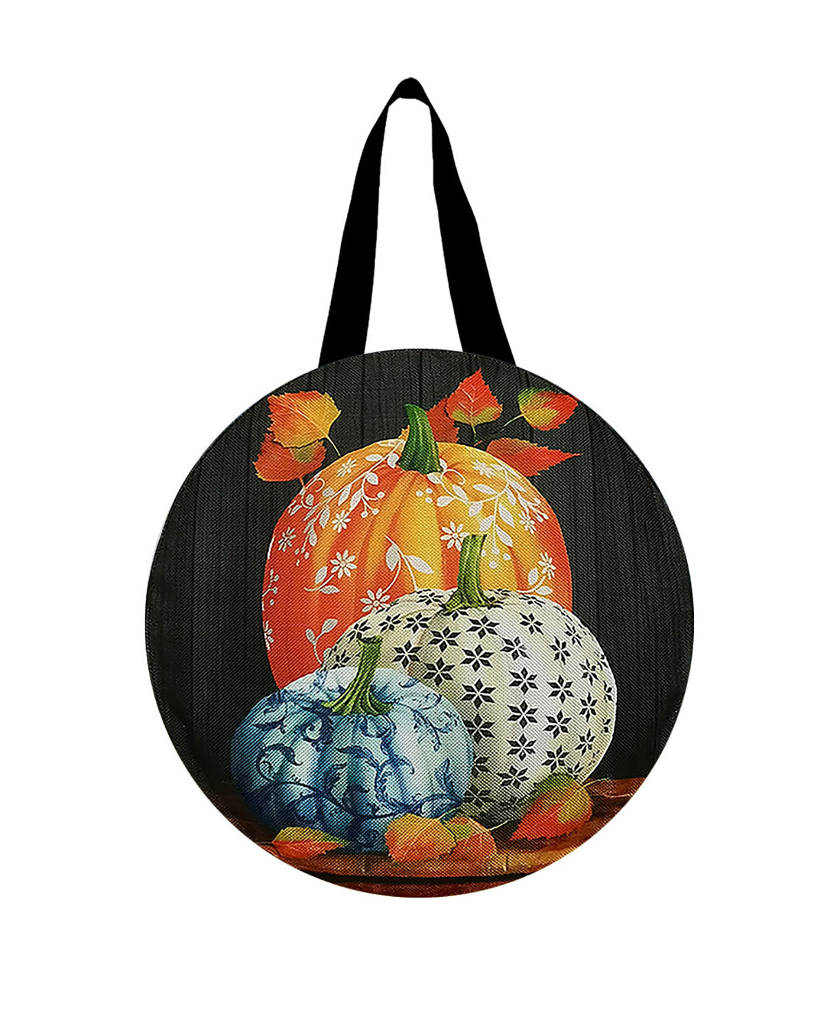 Round bag with pumpkins design on a white background