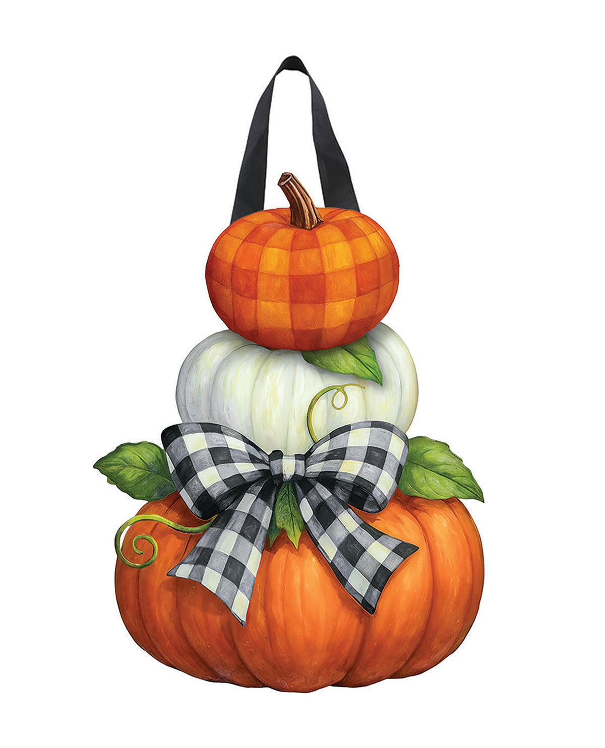 Decorative pumpkin with a checkered bow on a white background
