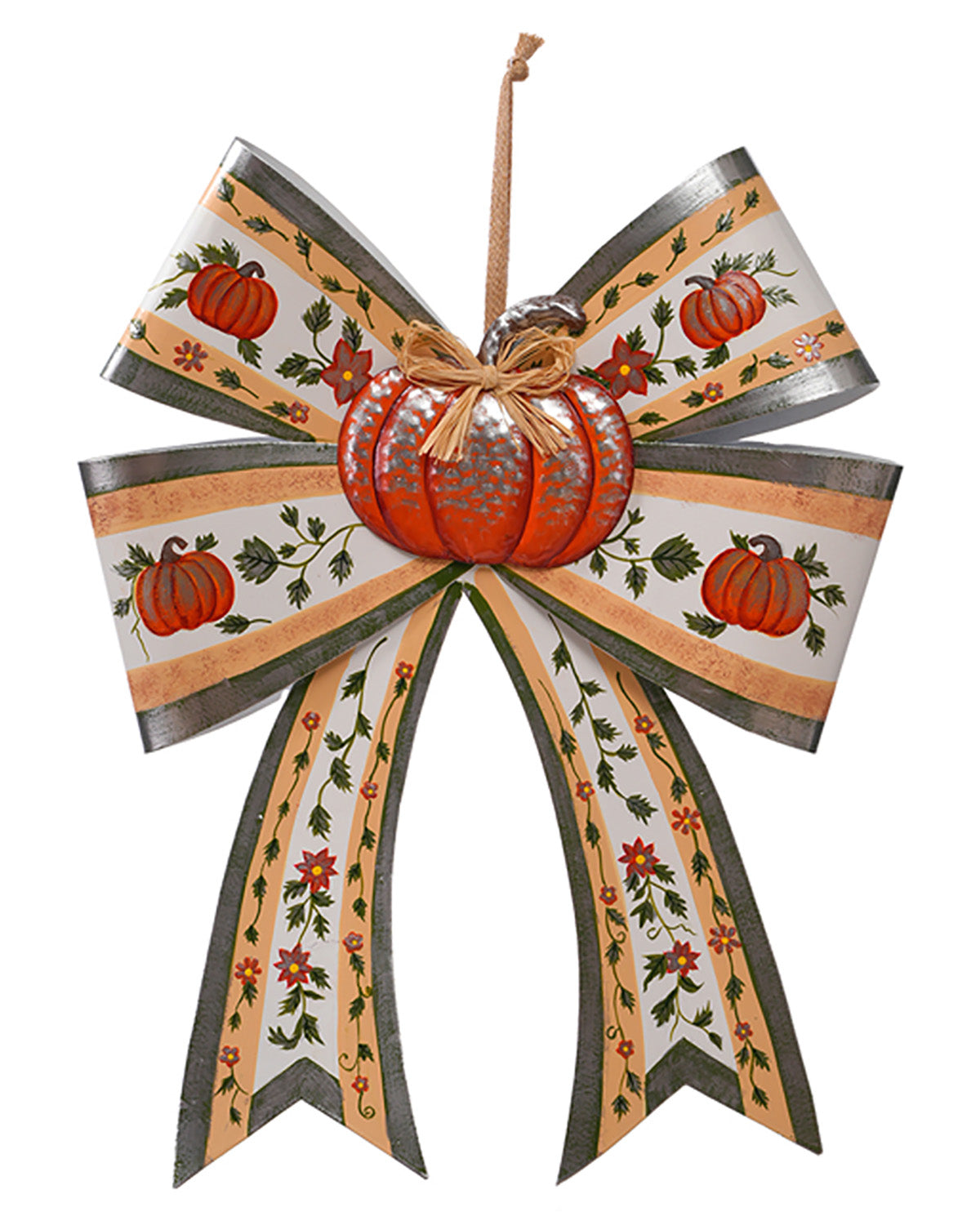 Decorative bow with pumpkins and floral patterns on a white background
