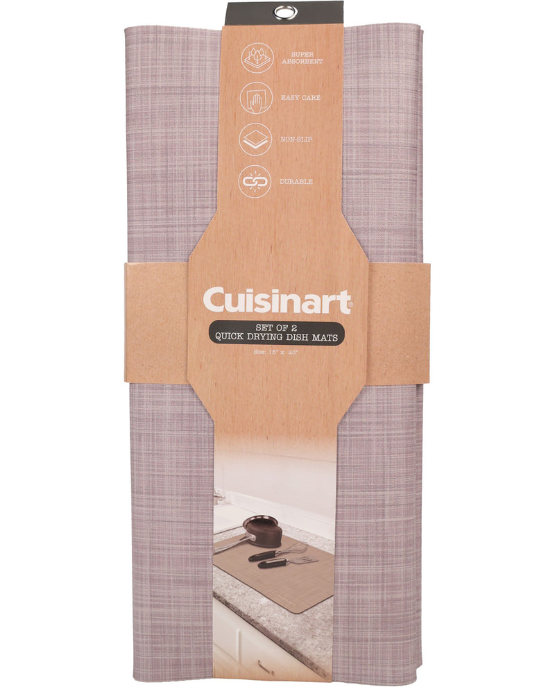 Cuisinart set of 2 quick cooking dish mats in a dusty mauve-purple color, packaged with a brown cardboard band.