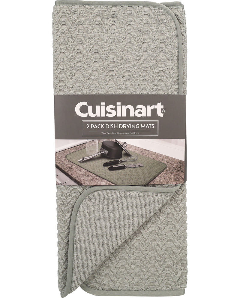 Cuisinart 2-pack dish drying mats in a sage green color, folded and packaged with a dark gray paper band label.