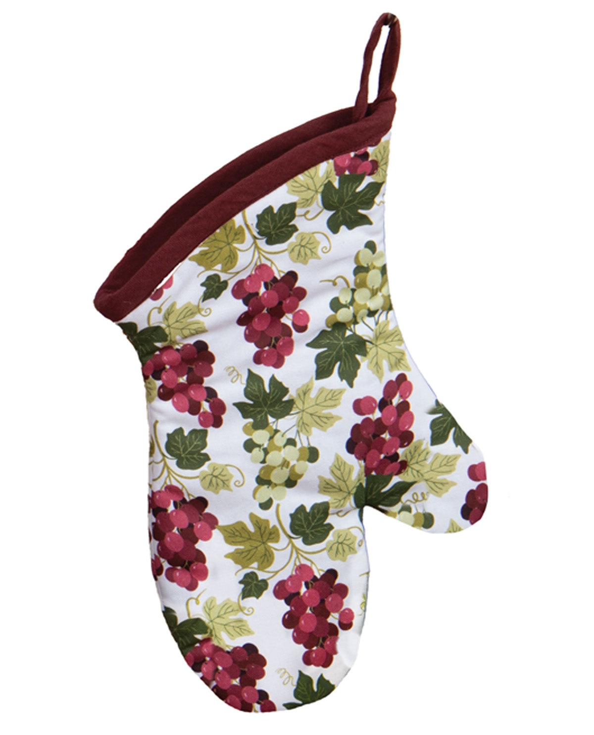 Floral-patterned oven mitt on a white background