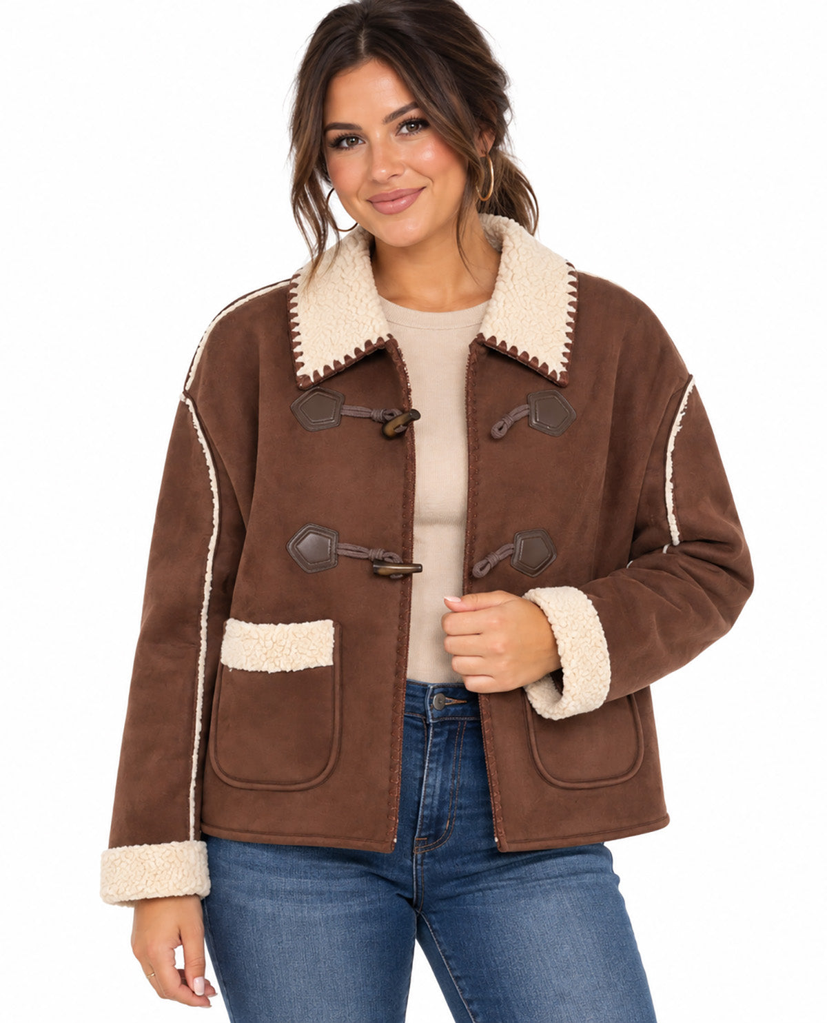Blu Pepper Sherpa Lined Suede Jacket Dark Brown