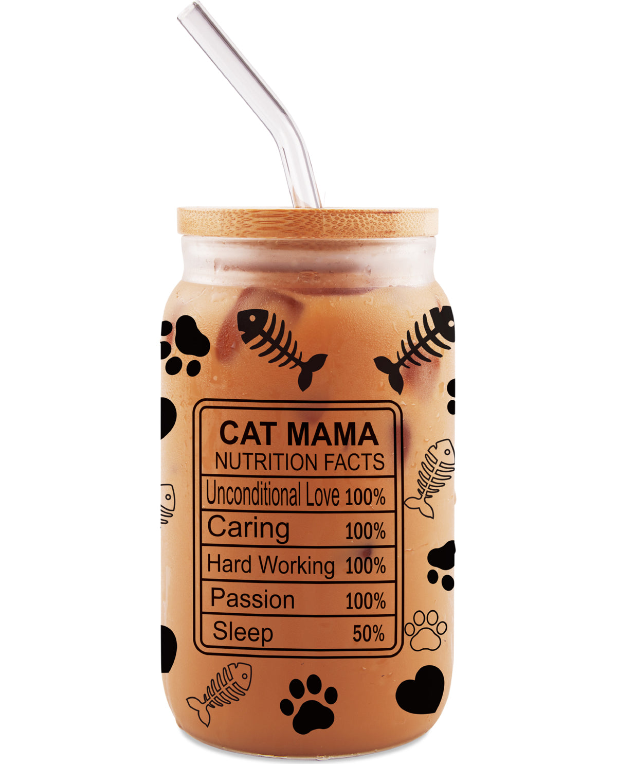 Cat Mom 16oz Glass With Straw