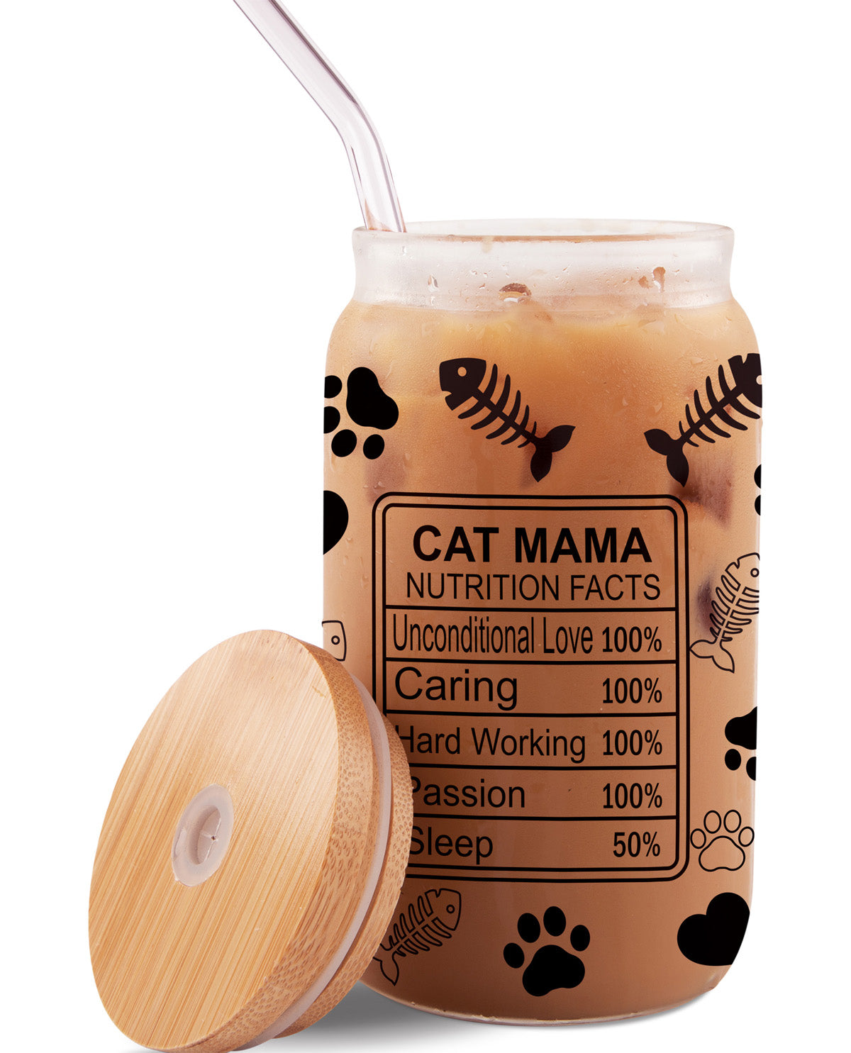 Cat Mom 16oz Glass With Straw