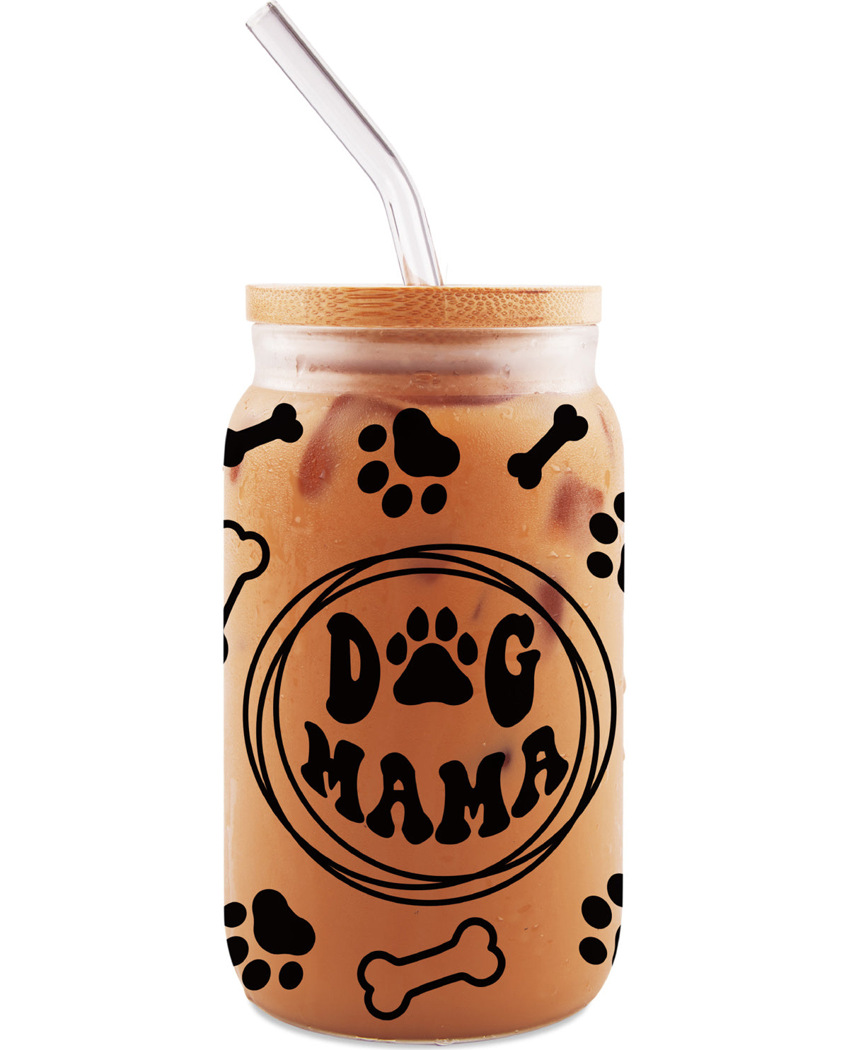 Dog Mom 16oz Glass Tumbler with Straw
