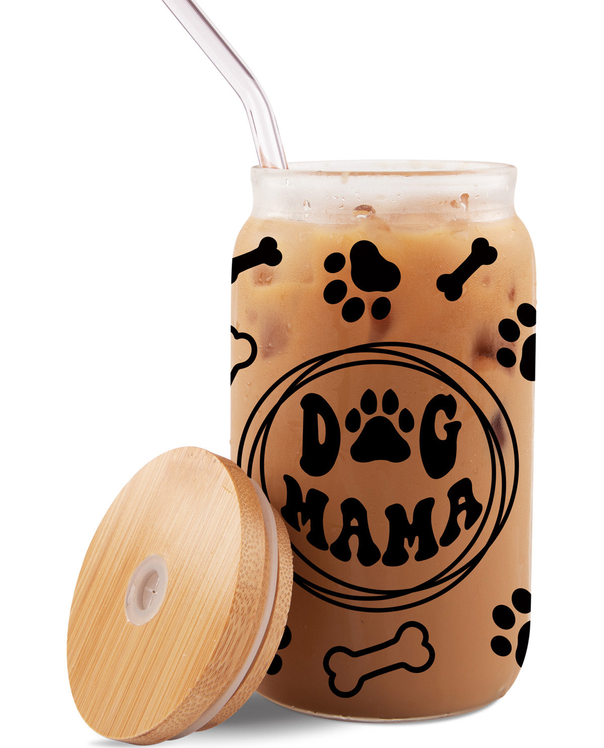 Dog Mom 16oz Glass Tumbler with Straw